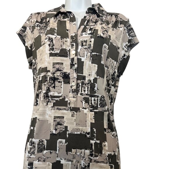 ALFANI grey beige sleeveless collared Henley top Women L - Picture 1 of 3
